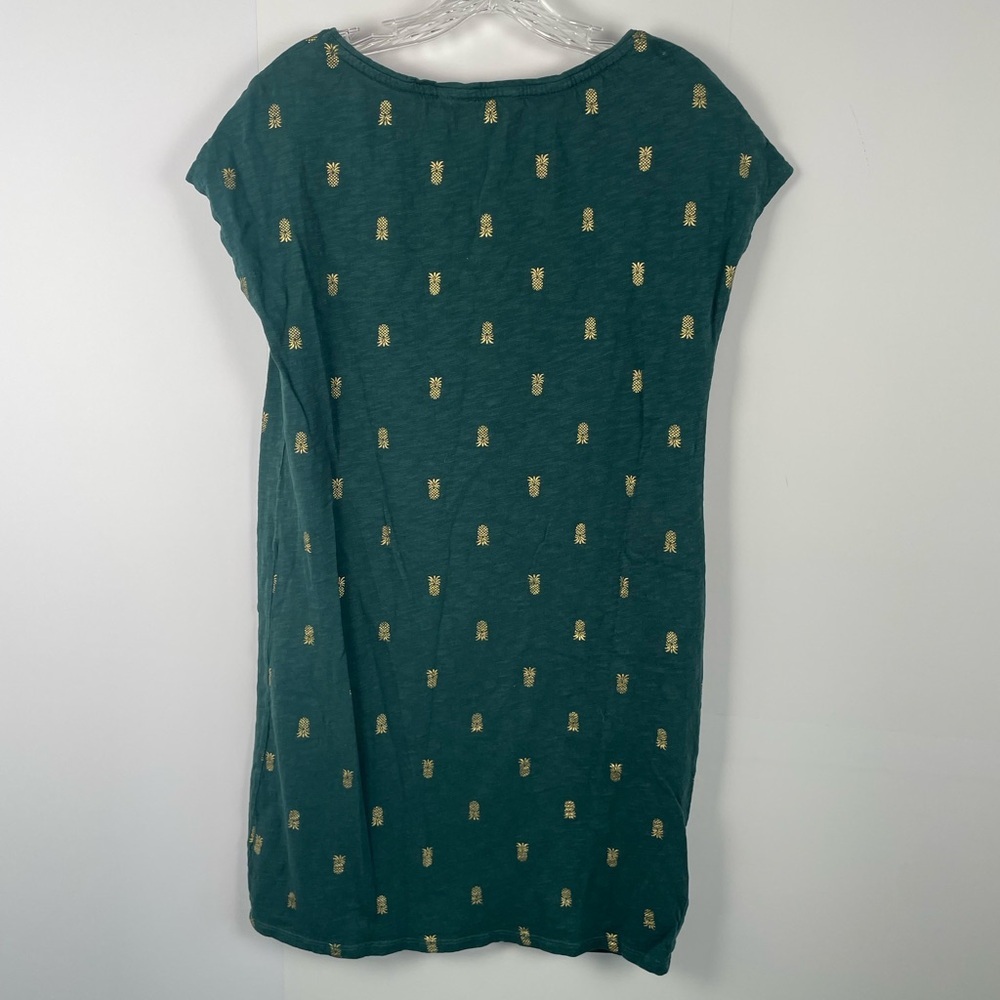 Boden Green Gold Pineapple Print T-shirt Dress 100% Cotton Size 6L - Picture 2 of 7